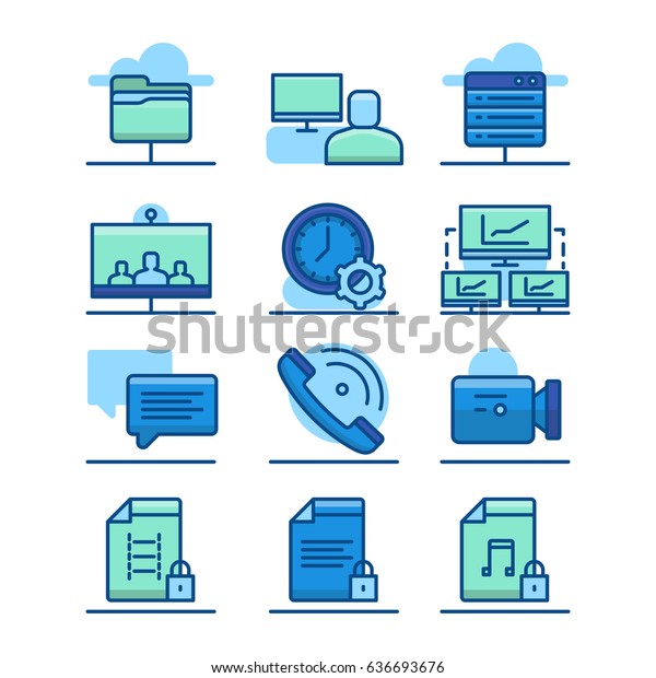 IT technology, business, productivity, data\
exchange and calls. Set of\
icons.