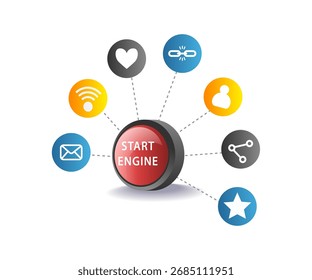 conceito de ilustração do botão de controle de início de negócios de tecnologia