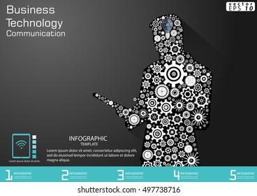 Technology Business Tablet Communication across world modern Idea and Concept Vector illustration Infographic template with icon,cog.
