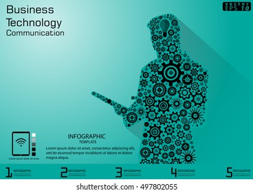 Technology Business Tablet Communication across world modern Idea and Concept Vector illustration Infographic template with icon,cog.