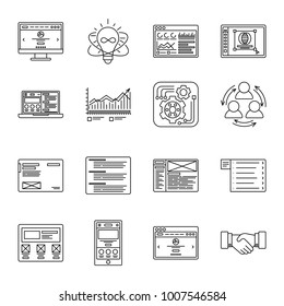 Technology and business thin line icons set. Collection of template symbols for management, finance, computers and internet. Vector illustration.
