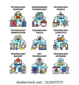 Technology business tools, innovation, upgrade, people, Key, Engineering, budget, lifestyle, support vector concept color illustration