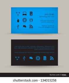 Technology Business Visit Card With Icons In Black Blue Combination In Vector