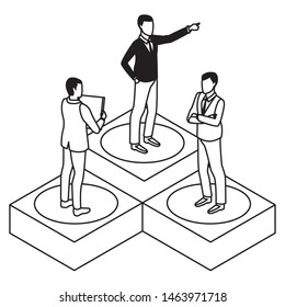 technology businessmen with connectivity gadgets digital symbols vector illustration graphic design