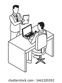technology businessmen in office with laptop and diary symbol vector illustration graphic design