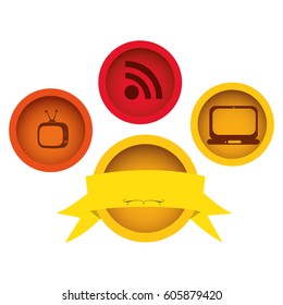 technology buttons apps with emblem and ribbon, vector illustration