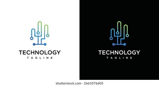 Plantilla de diseño de logotipo de árbol de cactus de Tecnología. Inspiración de logotipo de Vector de tecnología digital hecha con líneas.	