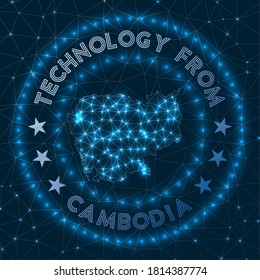 Technology from Cambodia. Futuristic geometric badge of the country. Technological concept. Round Cambodia logo. Vector illustration.