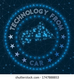 Technology From CAR. Futuristic geometric badge of the country. Technological concept. Round CAR logo. Vector illustration.