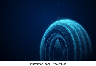 Technology car tire background. Low poly, geometric, wire, Particles, lines, and triangles outline. Vector illustration