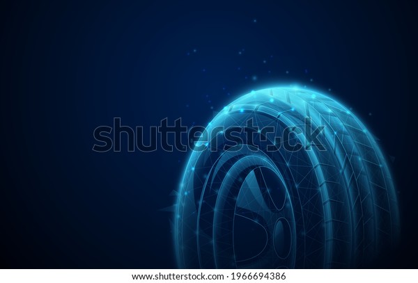 Technology car\
tire background. Low poly, geometric, wire, Particles, lines, and\
triangles outline. Vector\
illustration