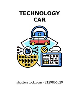 Technology car vehicle. Auto future. Automobile digital electric smart hud vector concept color illustration