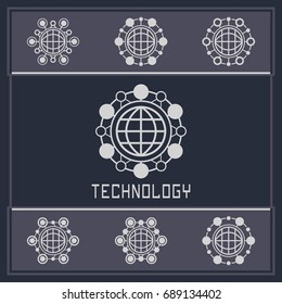 Technology card template. Technology and science logo. Futuristic emblem.