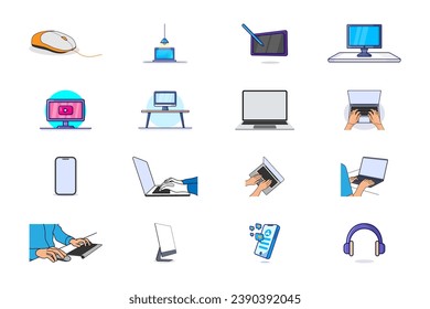Technology cartoon vector illustration set.
