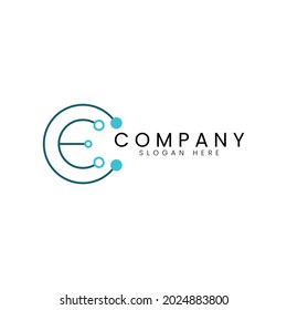 Gráfica vectorial del diseño de la letra del logotipo CE, con esquema de color azul. Perfecto para la tecnología.