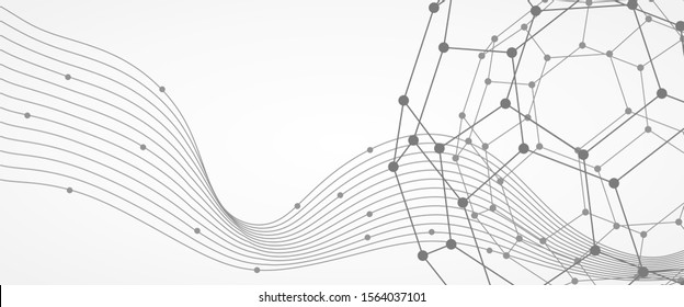 Technology, chemistry and science banner design template. Molecule and communication pattern. Connected lines with dots.