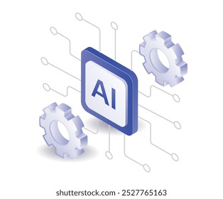 Ilustração isométrica de ai do chip de tecnologia