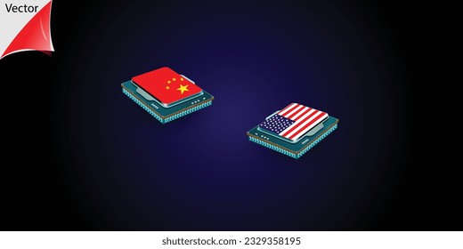 The technology chip, or the display of technological relations between the two countries, China and the United States, is a vector and a digital artwork.