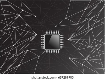 technology chip over a technology network illustration design