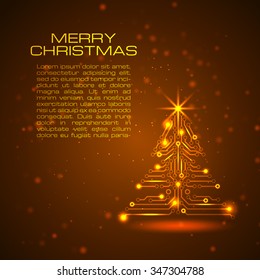 Technology Christmas tree. New Year background with space for your greetings. Vector illustration.