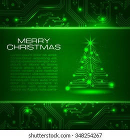 Technology Christmas tree. New Year background with space for your greetings. Vector illustration.