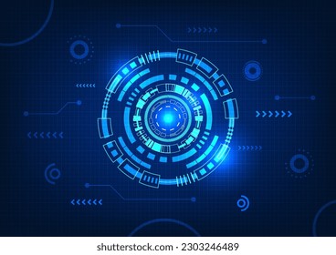 Technology circle background With the connection circuit on the side, the background uses blue tones. Refers to the data processor that receives from the network and transforms the data.
