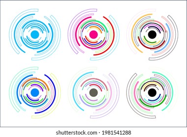 Technology circle background element in multicolor set of 6