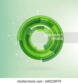Technology circle with data lines. Green abstract background. Vector illustration.
