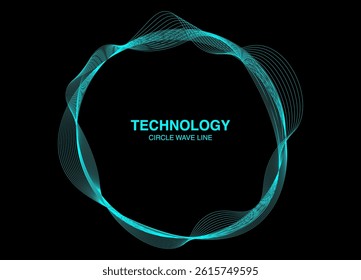 Technology circle frame with wave lines pattern. Abstract circles lines wavy in round frame colorful spectrum light isolated on black background for text in concept technology, digital, music, science