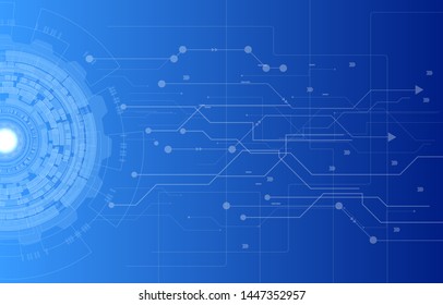 Technology circle gear connect with microchip and server. concept information digital abstract blue background vector illustration