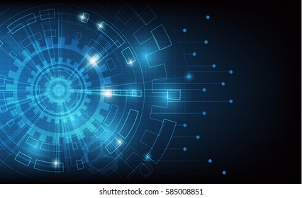 Technology circle geometric line design on blue background.