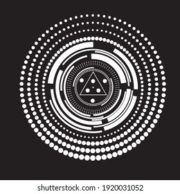 Technology Circle, halftone dots and Lines . Vector logo