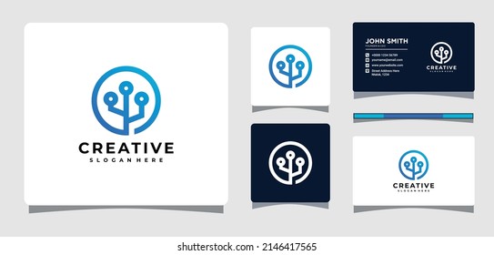 Technology Circle Logo Template With Business Card Design Inspiration