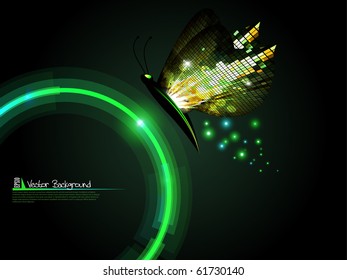 Technology circle with mosaic butterfly background. Vector illustration.