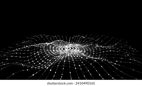 Technology circle wave of particles and lines. Big data visualization. Analytics representation. Digital background. Vector illustration.