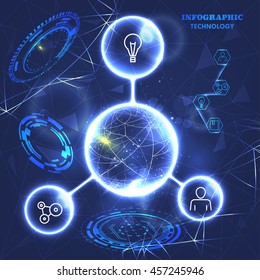 technology circles bright chart. HUD interface infographics