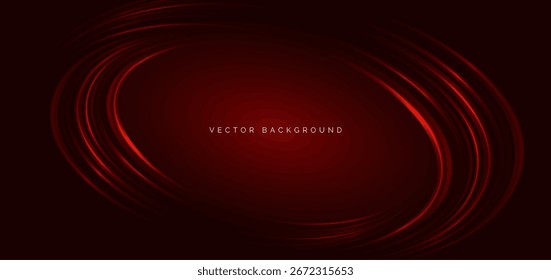 Círculos de tecnologia linhas brilhantes no fundo vermelho escuro. Conceito de velocidade de movimento. Ilustração vetorial