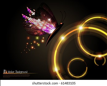 Technology circles with mosaic butterfly background. Vector illustration.