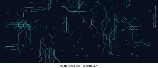 Technology Circuit Background With Abstract Digital Lines for cyber, innovation, and IT themes. Clean dark layout with geometric tech elements. Minimalist futuristic style. Vector illustration