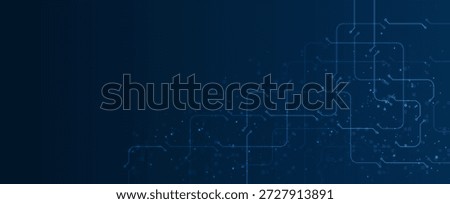 Technology circuit background with flowing rounded lines and subtle glowing nodes on a deep blue space, suitable for data networks