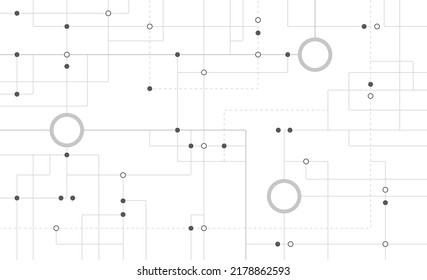 Technology circuit board connected dots and lines background template. Concept blockchain linked global digital database graphic vector