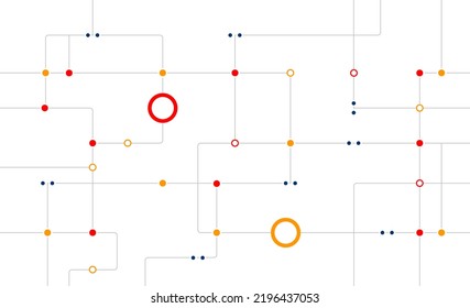 Technology circuit board connected dots and lines background template. Network linked global system graphic vector.	