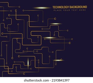 Technology circuit board dark blue background with connecting lines gold and light