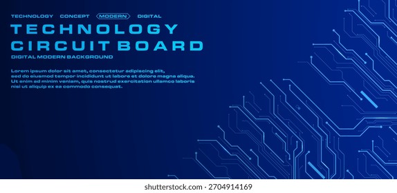 Interfaz de Tablero del circuito de Tecnología: fondo de degradado azul. Un gradiente suave combinado con intrincados detalles de circuito brillante, produciendo una elegante interfaz de tecnología moderna.