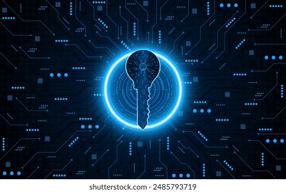 Icono de llave de placa de circuito de tecnología. Concepto de seguridad de datos y privacidad en el ámbito cibernético.	