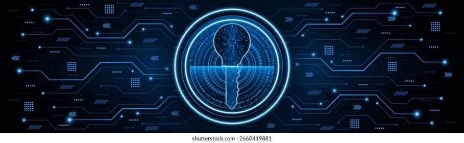 Icono de llave de placa de circuito de tecnología. Concepto de seguridad y privacidad de ​ ​datos cibernéticos. fondo de concepto de innovación de tecnología moderna	