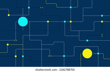 Technology circuit board system connected dots and lines background template. System lockchain linked global digital database graphic vector