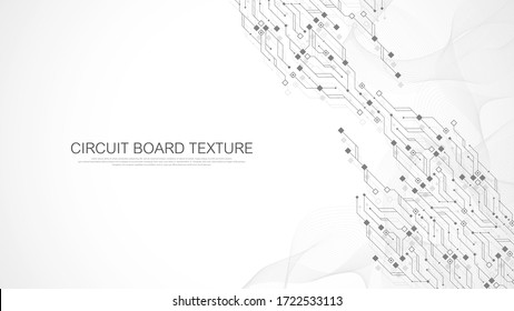 Technology circuit board texture background. Abstract circuit board banner wallpaper. Digital data industry. Engineering electronic motherboard. Wave flow , vector illustration