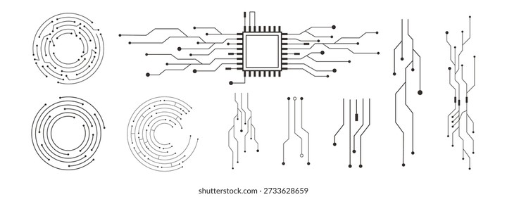 Technology circuit board texture, circle line dots connection. Electronic motherboard illustration. data, electrical board, cpu. Innovative Electronic Network. Technology background, design elements