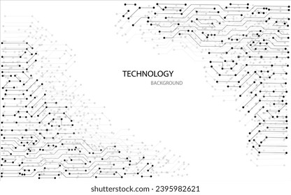 Diagrama de circuito de tecnología con puntos y líneas, tecnología abstracta vectorial sobre fondo blanco, sistema de conexión de placa de circuito de alta tecnología en ambos lados de la ilustración abstracta. 